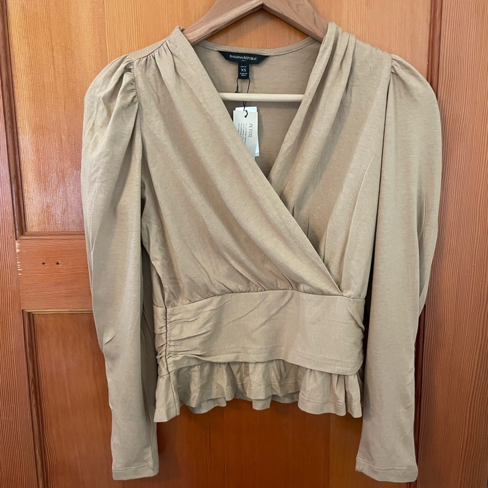 Banana Republic petite camel jersey blouse NWT